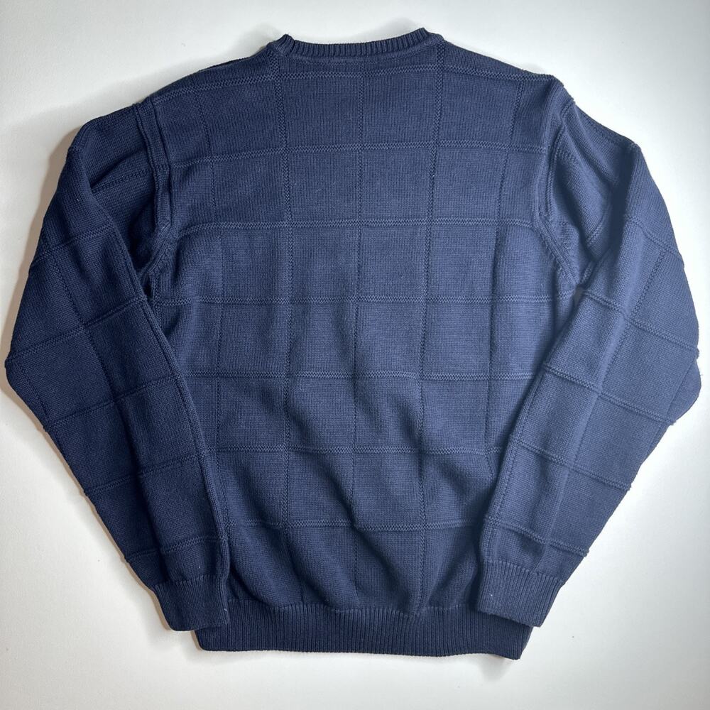Vintage IZOD Sweater Mens Medium Navy Blue Textured Knit Crewneck Fisherman 90s - Picture 2 of 9
